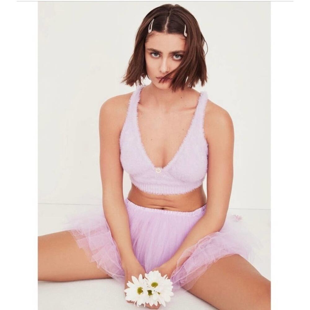 For Love and Lemons Lilac Devon Fuzzyโ Crop Top , Large NEW